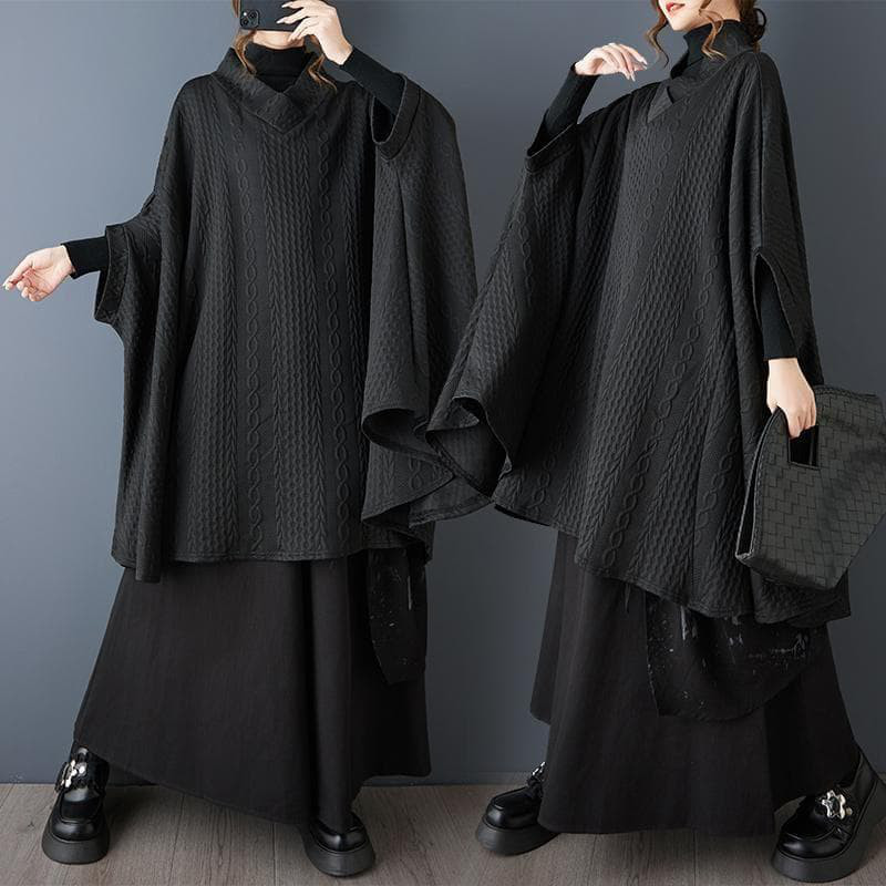 新品 秋冬　大きいサイズ 4L 5L ゆったり チュニックポンチョ コート 黒ｋ