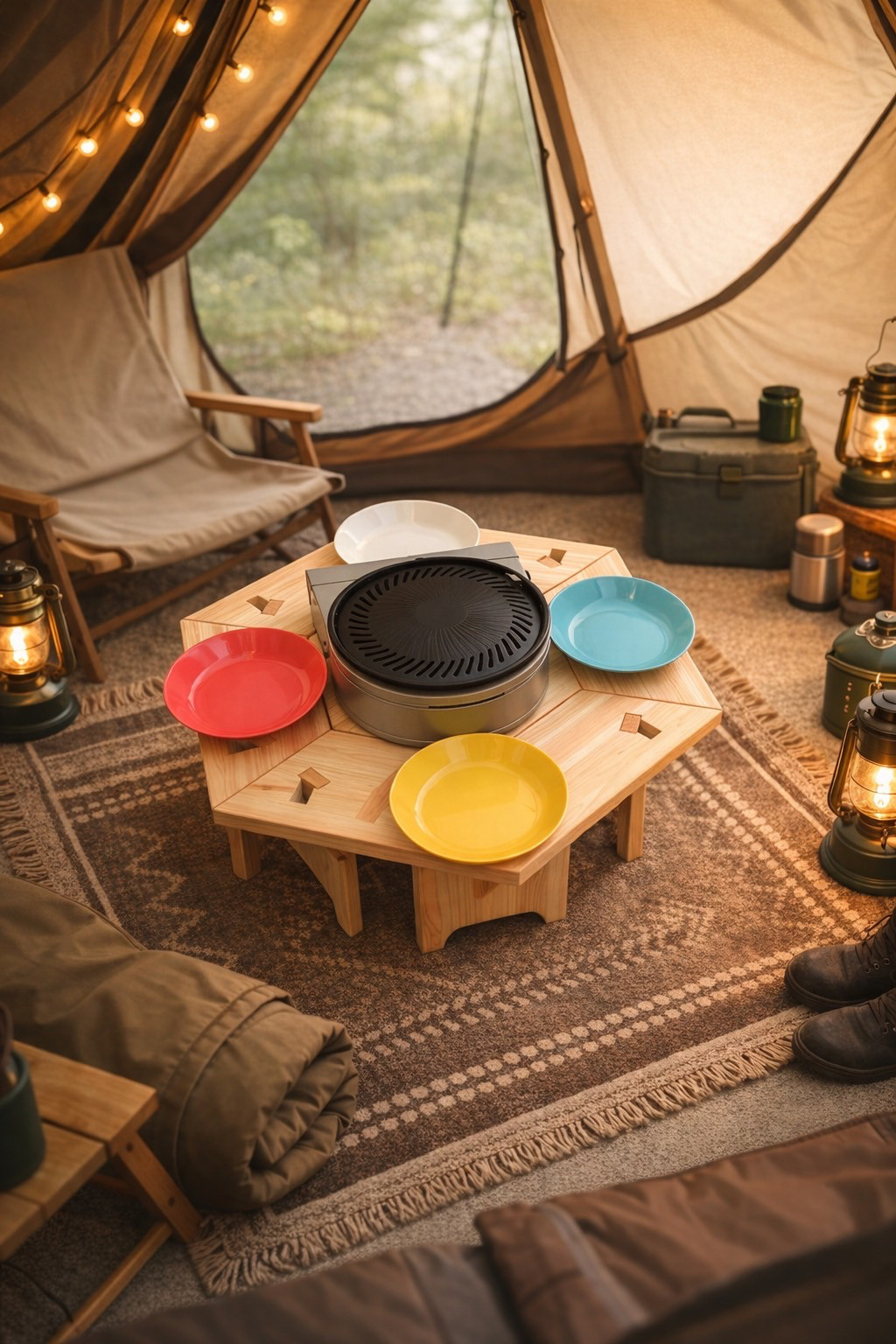 3way ヘキサテーブル　総ヒノキ造り　収納バッグ付き