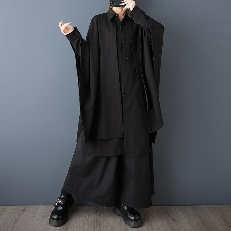 新品 大きいサイズ ゆったり ドルマン シャツ ブラウス 黒 春 秋冬　変形裾u