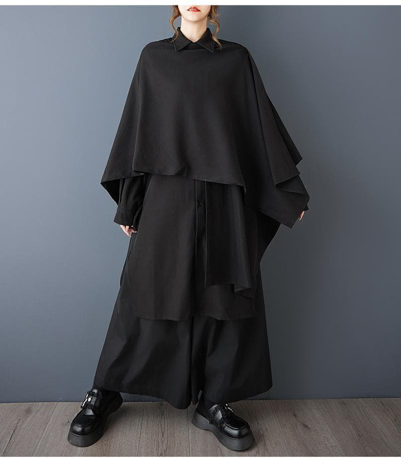 新品 大きいサイズ ゆったり ドルマン シャツ ブラウス 黒 春 秋冬　変形裾u