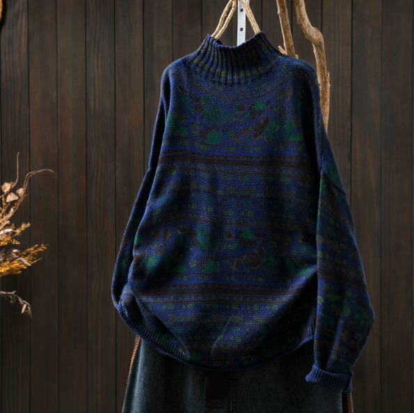 受作｜クルーネック  花柄 ニットセーター  コットン 秋冬  カジュアルセーター トップス　綿