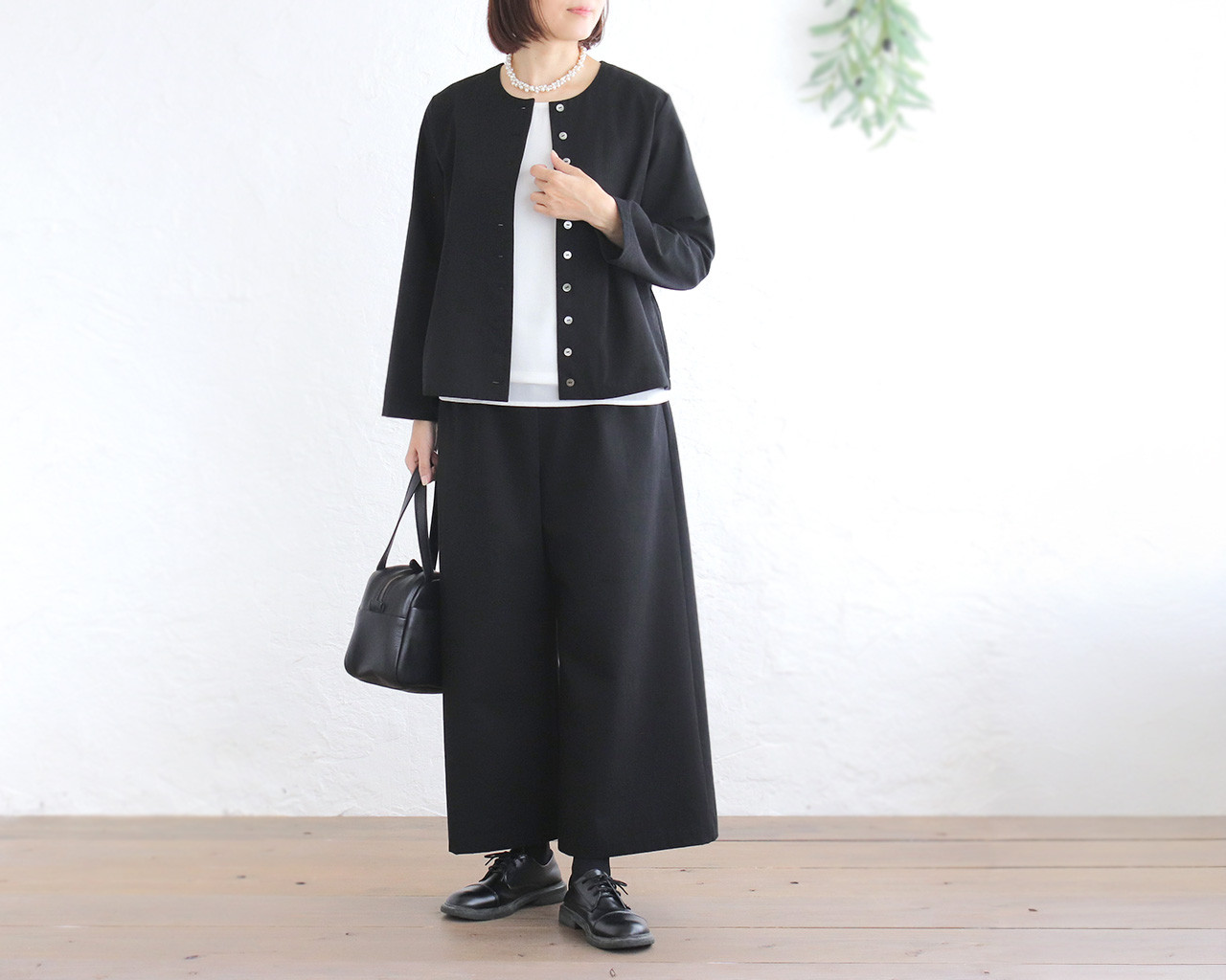 《限定2》フォーマルにも使える ✦ 東炊きコットンツイル セットアップ（ブラック）パンツスーツ