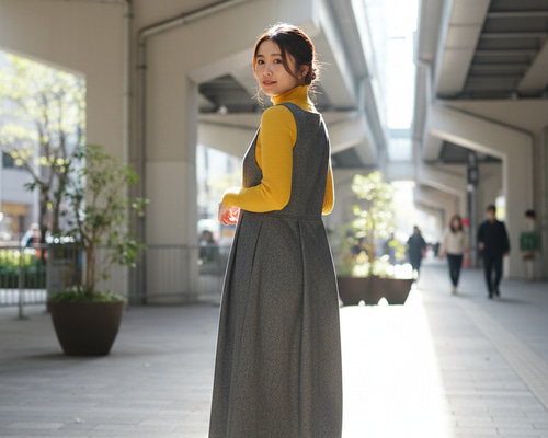入・卒業式にも 春先まで ハイウエスト スクエアネックタック