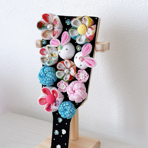 羽子板ver. 羽子板 雛人形 初節句 黒 卓上 つまみ細工 花 出産祝い