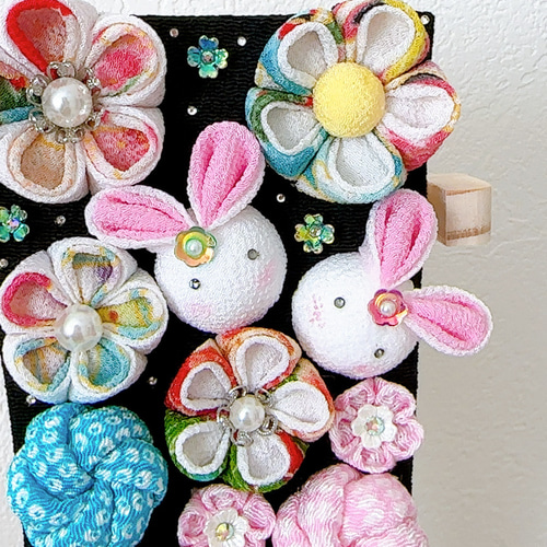 羽子板ver. 羽子板 雛人形 初節句 黒 卓上 つまみ細工 花 出産祝い