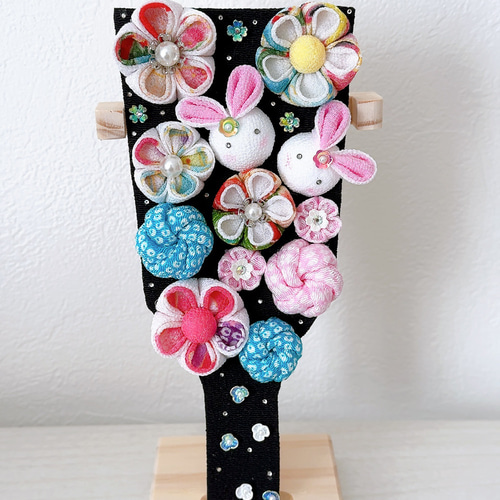 羽子板ver. 羽子板 雛人形 初節句 黒 卓上 つまみ細工 花 出産祝い