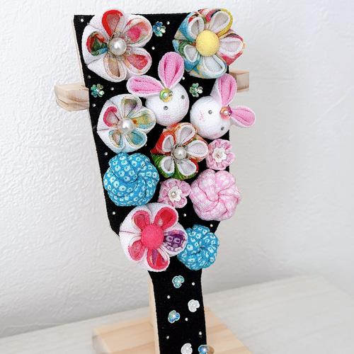 羽子板ver. 羽子板 雛人形 初節句 黒 卓上 つまみ細工 花 出産祝い