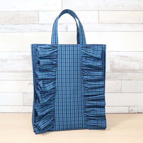 フリル付き ファミリア風 ブルーグリーンチェック タータンチェック