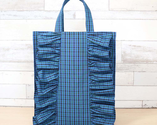 フリル付き ファミリア風 ブルーグリーンチェック タータンチェック