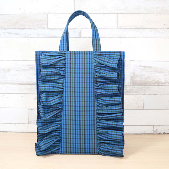 フリル付き ファミリア風 ブルーグリーンチェック タータンチェック