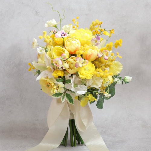 ミモザとチューリップのウェディングブーケ（アーティフィシャル