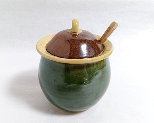 訳あり 織部のポット シュガーポット ソルトポット 陶器 壺 シュガー