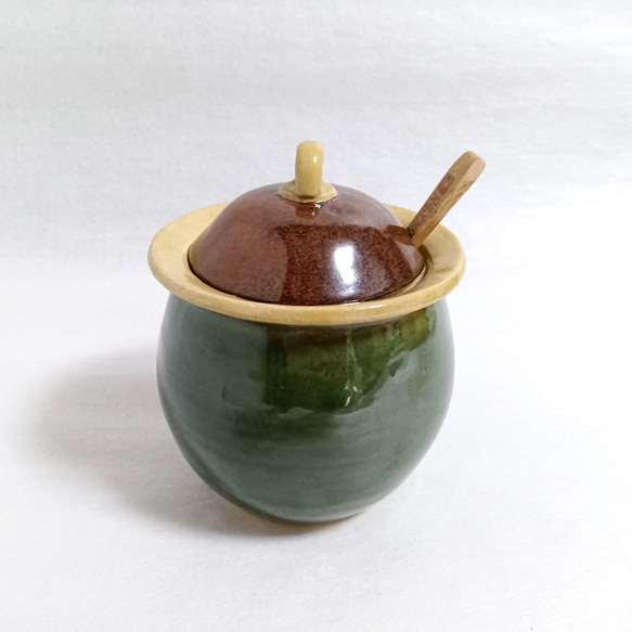 訳あり 織部のポット シュガーポット ソルトポット 陶器 壺 シュガー