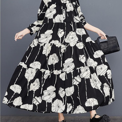 大きいサイズ】新品 ティアードワンピース 花柄 ロング 長袖秋冬