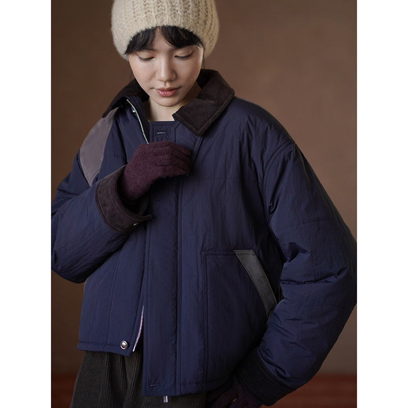 レトロなコントラストカラーが魅力 スエードとコーデュロイの遊び心あるパッチワークジャケット#955