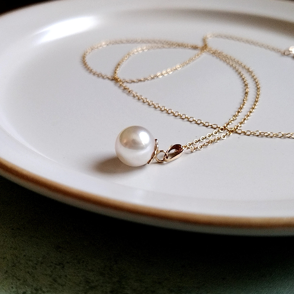 【宇和島産！あこや真珠】14kgf　一粒パールのロングチェーン　ゴールドネックレス　6月誕生石　【送料無料】