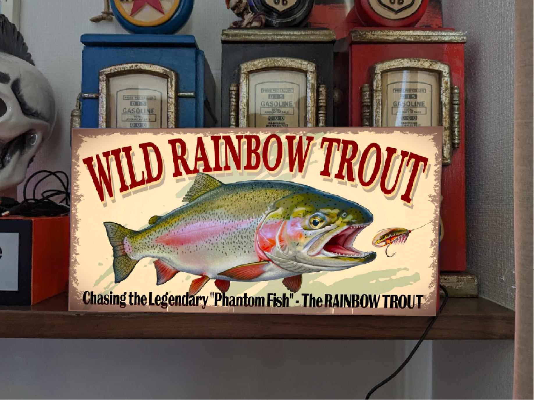 ニジマス 虹鱒 レインボートラウトフィッシング 釣り 店舗 自宅 ガレージ 照明 ランプ 看板 置物 雑貨 ライトBOX