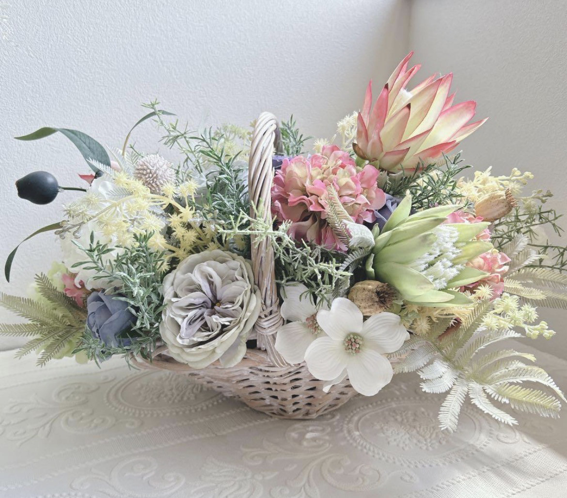 春爛漫バスケットアレンジ　アーティフィシャルフラワー　春限定2026 6,000円