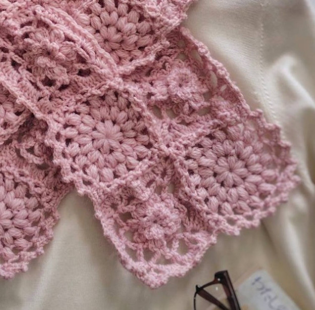 EMIM Bloom Lux│春カラー 花咲く差し込みウールマフラー かぎ針編み 手編み 春ストール │ピンク 桜 桜色