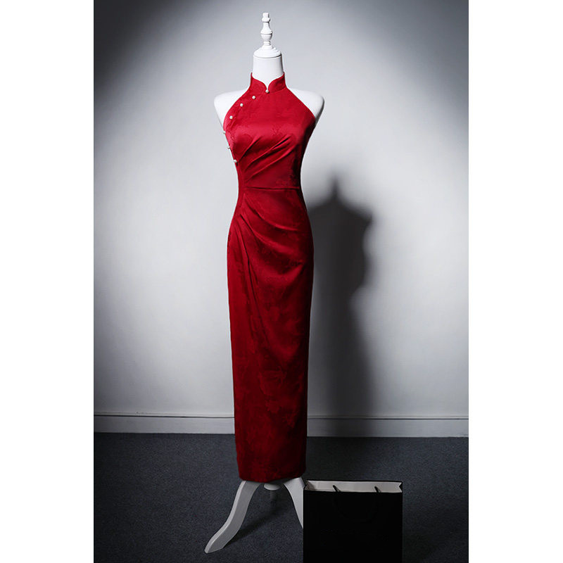 高級感 赤 花 パール パーティードレス スリム 綺麗 パーティー 演奏会 誕生日 成人式 二次会 前撮り M100