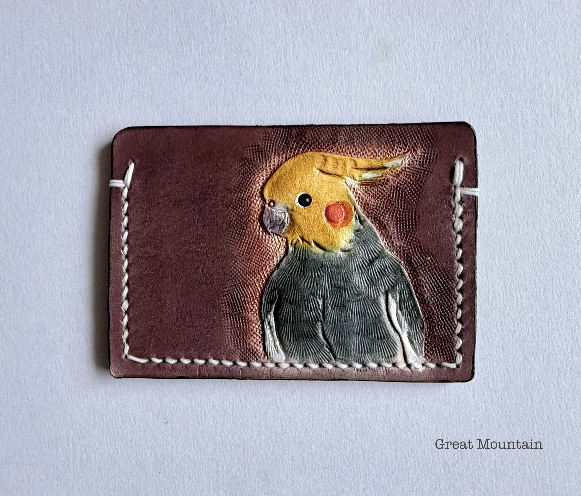 インコ　革製　透かし入り　オカメインコ　パスケース　鳥　革 鳥グッズ レザー カードケース インコグッズ　ハンドメイド