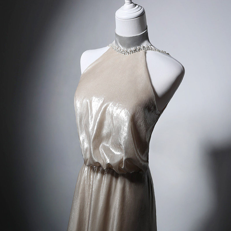 高級感 薄シャンパン色 ノースリーブ パーティードレス シンプル 韓国風 誕生日 成人式 二次会 前撮り M102