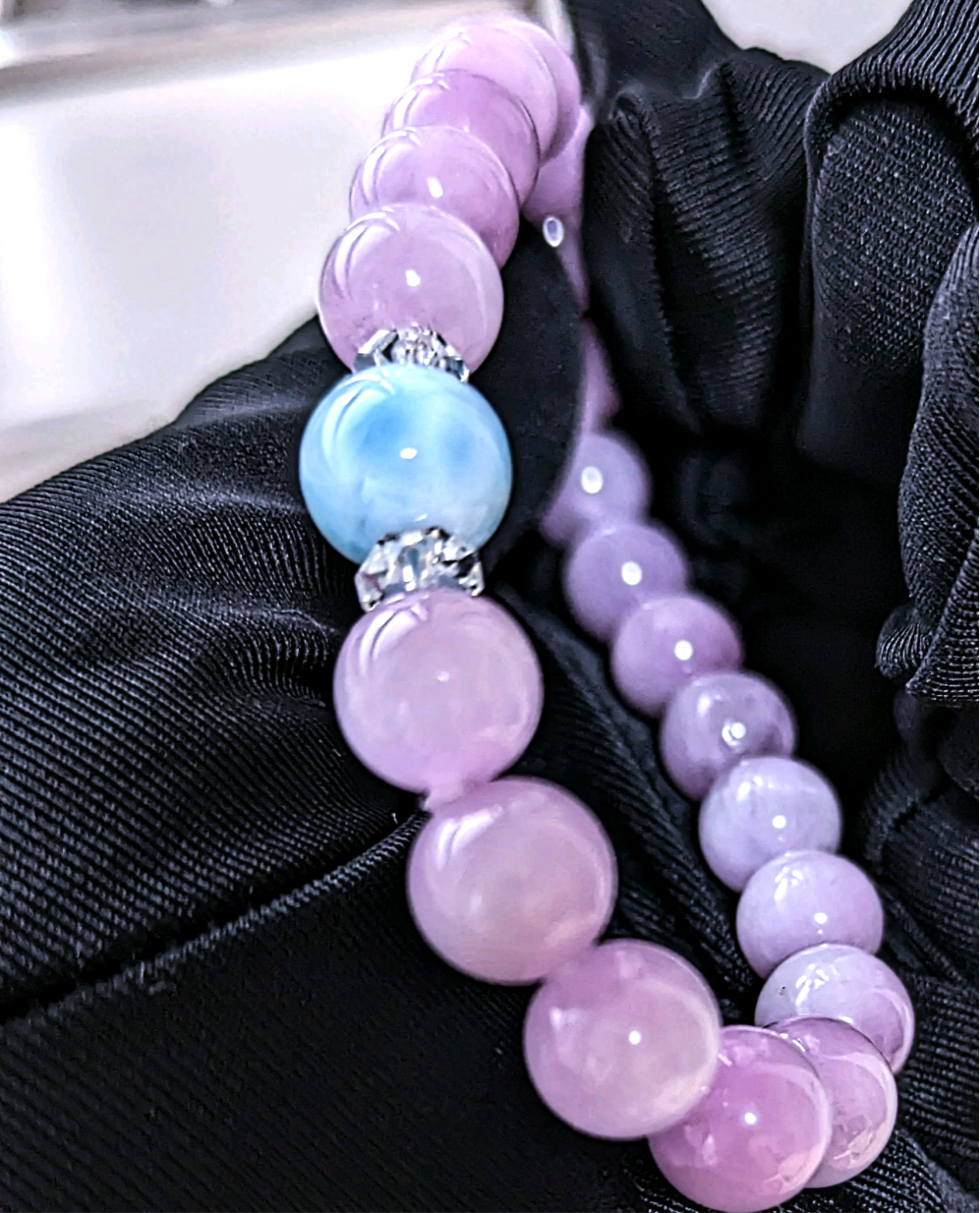 限定✿極上ラリマー&クンツァイトラベンダー色デザインブレスレット