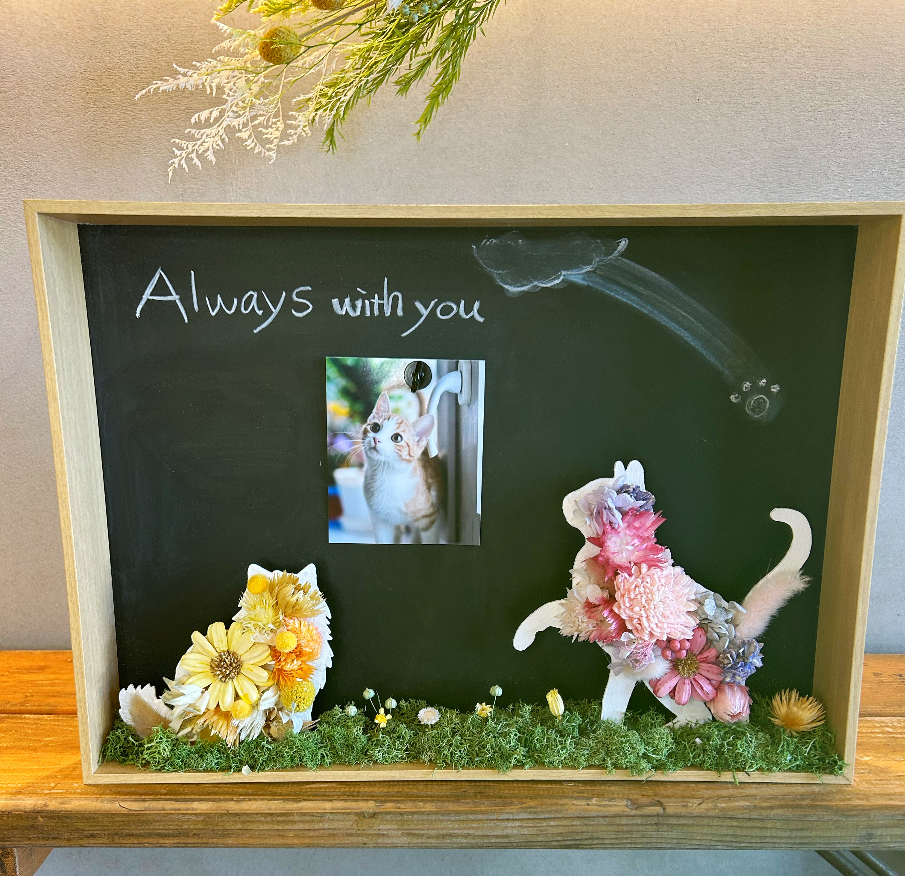 写真が飾れるペットフラワーボード** ♡猫、犬、ペット（写真・メッセージが書ける）ブラックボード付き・壁掛け可