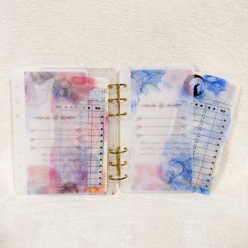 No.9914 水彩うさぎチェックシート A6 saving リフィルバインダー貯金