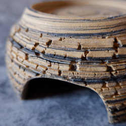 4.5号黄黒練込み裂紋爬虫類シェルター415　昆虫　陶器製　作家もの　沖縄 2枚目の画像