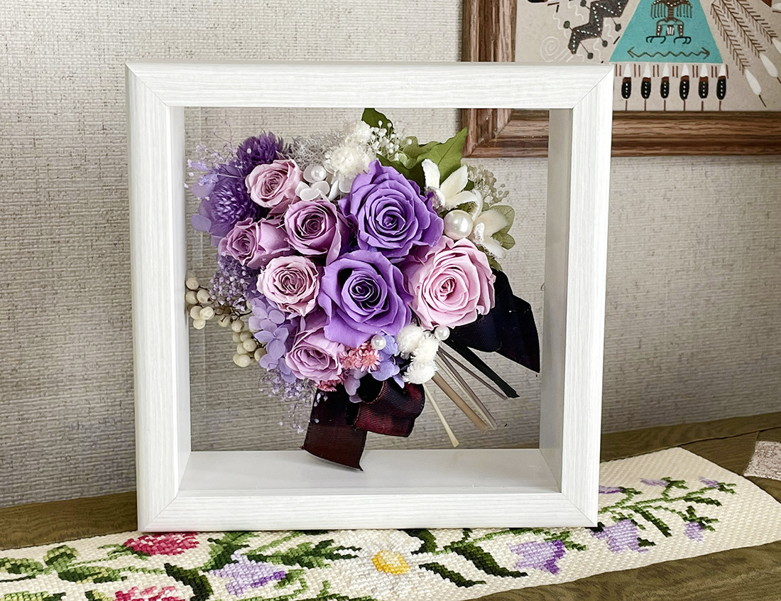 【文字入れ対応】お誕生日・古希祝いなどプリザーブドフラワーの額にメッセージを込めて！