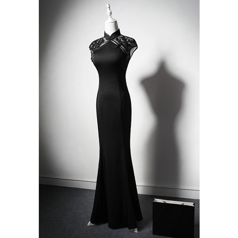 高級感 黒 レース ノースリーブ パーティードレス スリム 花嫁 演奏会 誕生日 成人式 二次会 前撮り M119