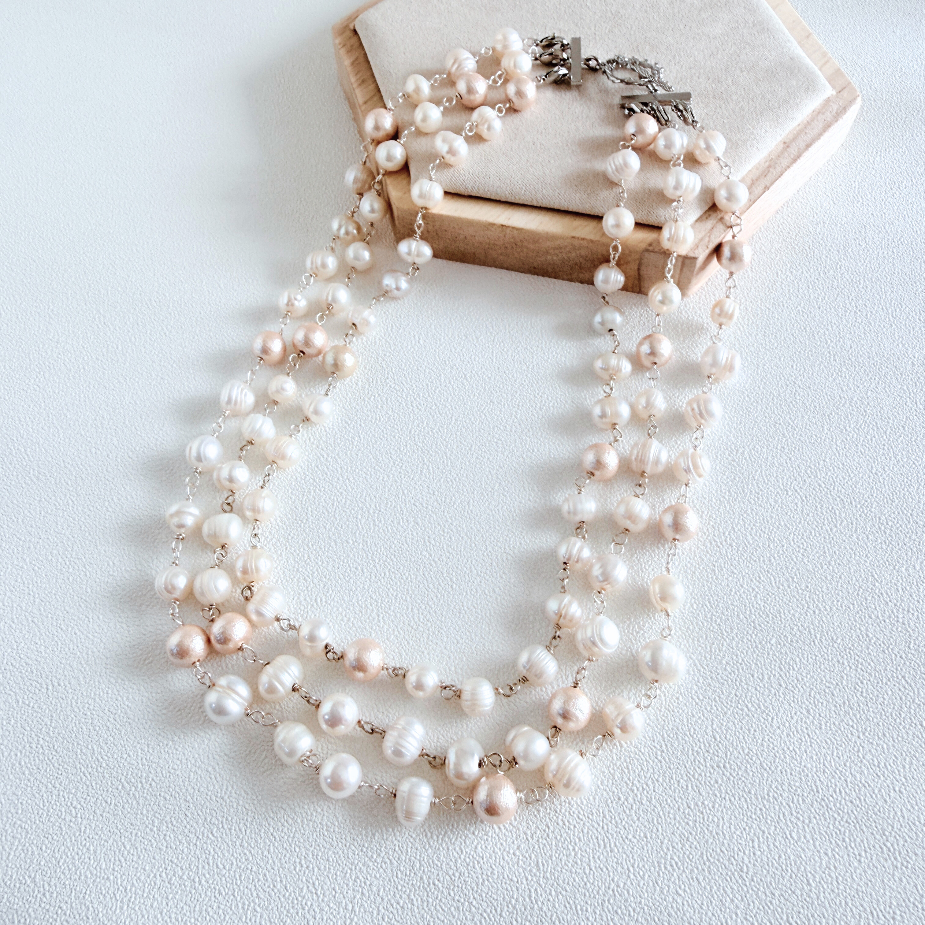 淡水パール 3連ネックレス 1連・2連・3連アレンジ可｜普段使い オケージョン 卒業・入学式