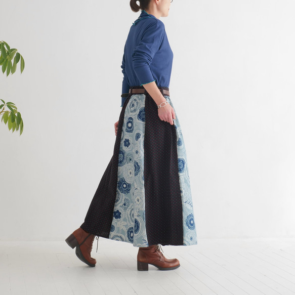 Creema獨家款 * 獨一無二 * 花卉圖案轉換為主要特色 * 刺繡十字繡 * 長裙 * 黑色 第6張的照片