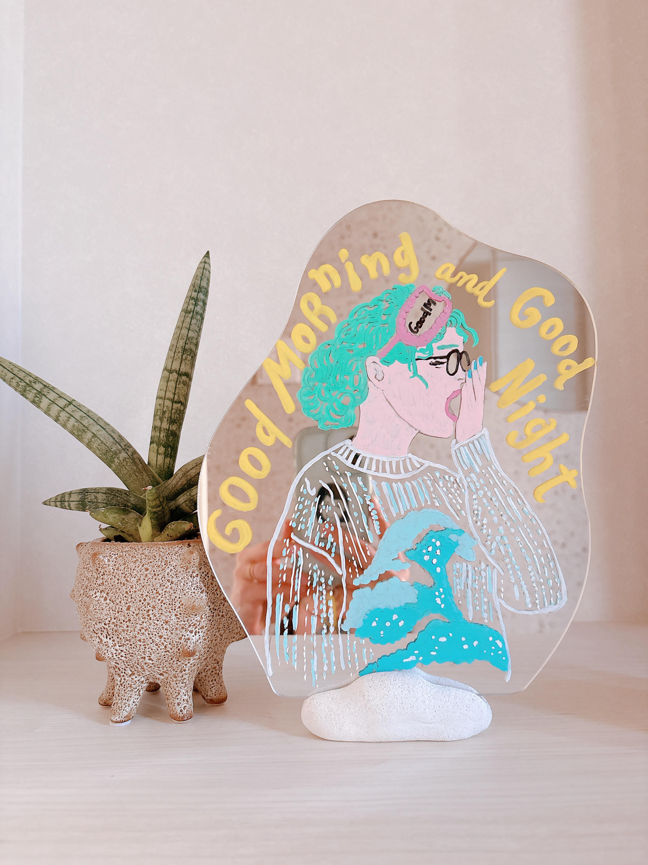 アクリルミラースタンド（インテリア雑貨）おやよう＆おやすみ