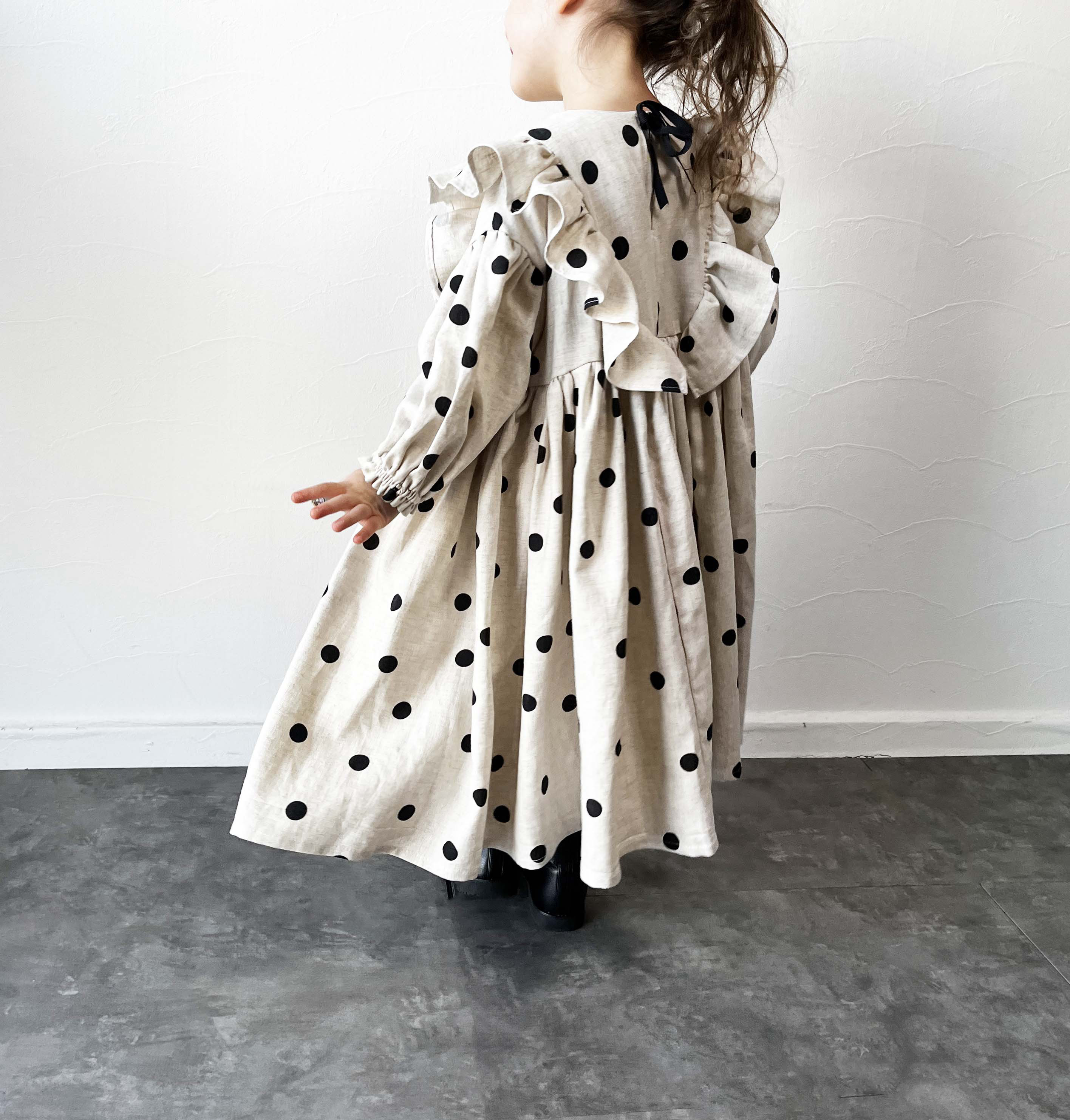 ドットレーヨンリネンフリルギャザーワンピース　子供用