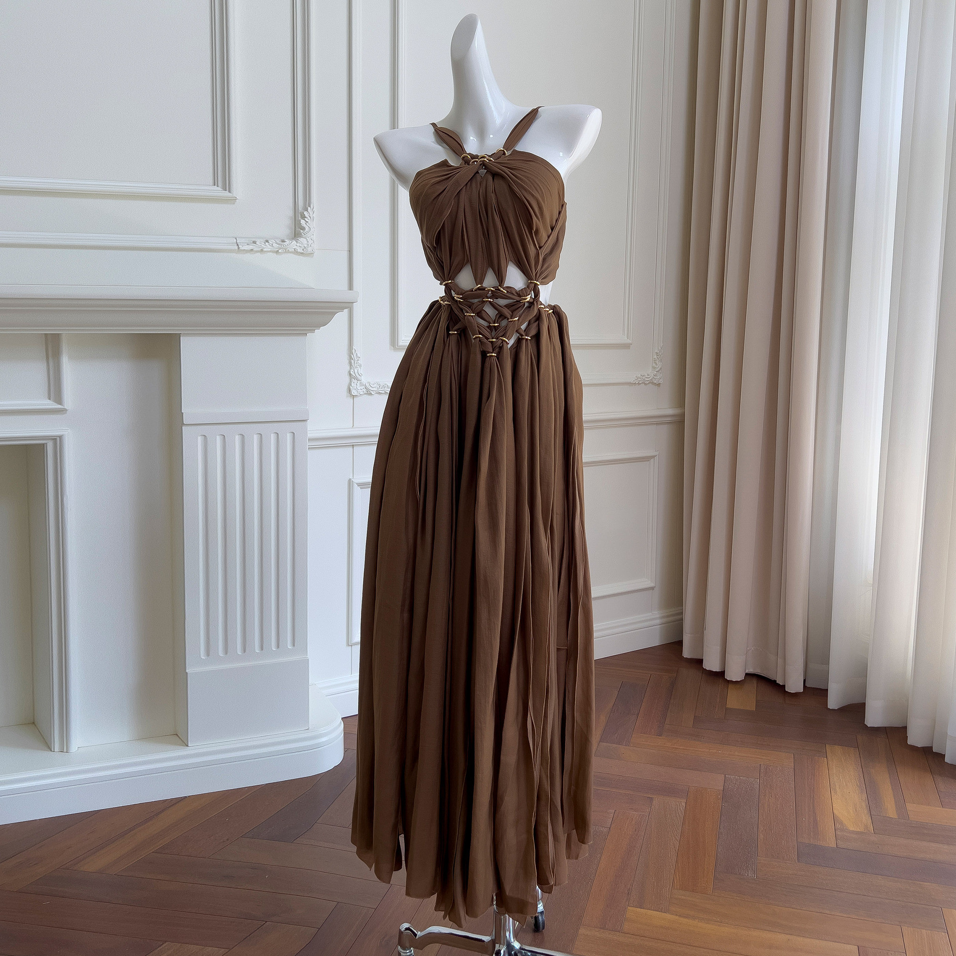 カラードレス ウェディングドレス コーヒー色 おしゃれ 韓国風 パーティー 前撮り お呼ばれ 68752