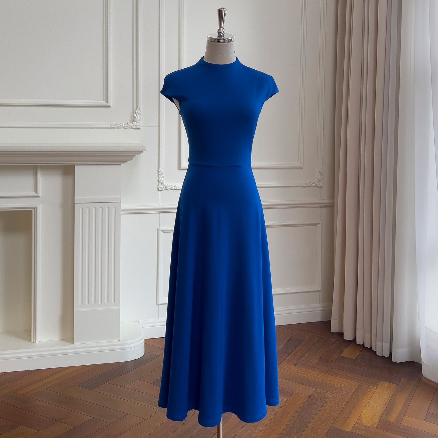 カラードレス パーティードレス 青 スリム ノースリーブ シンプル 韓国風 パーティー 前撮り お呼ばれ 69493