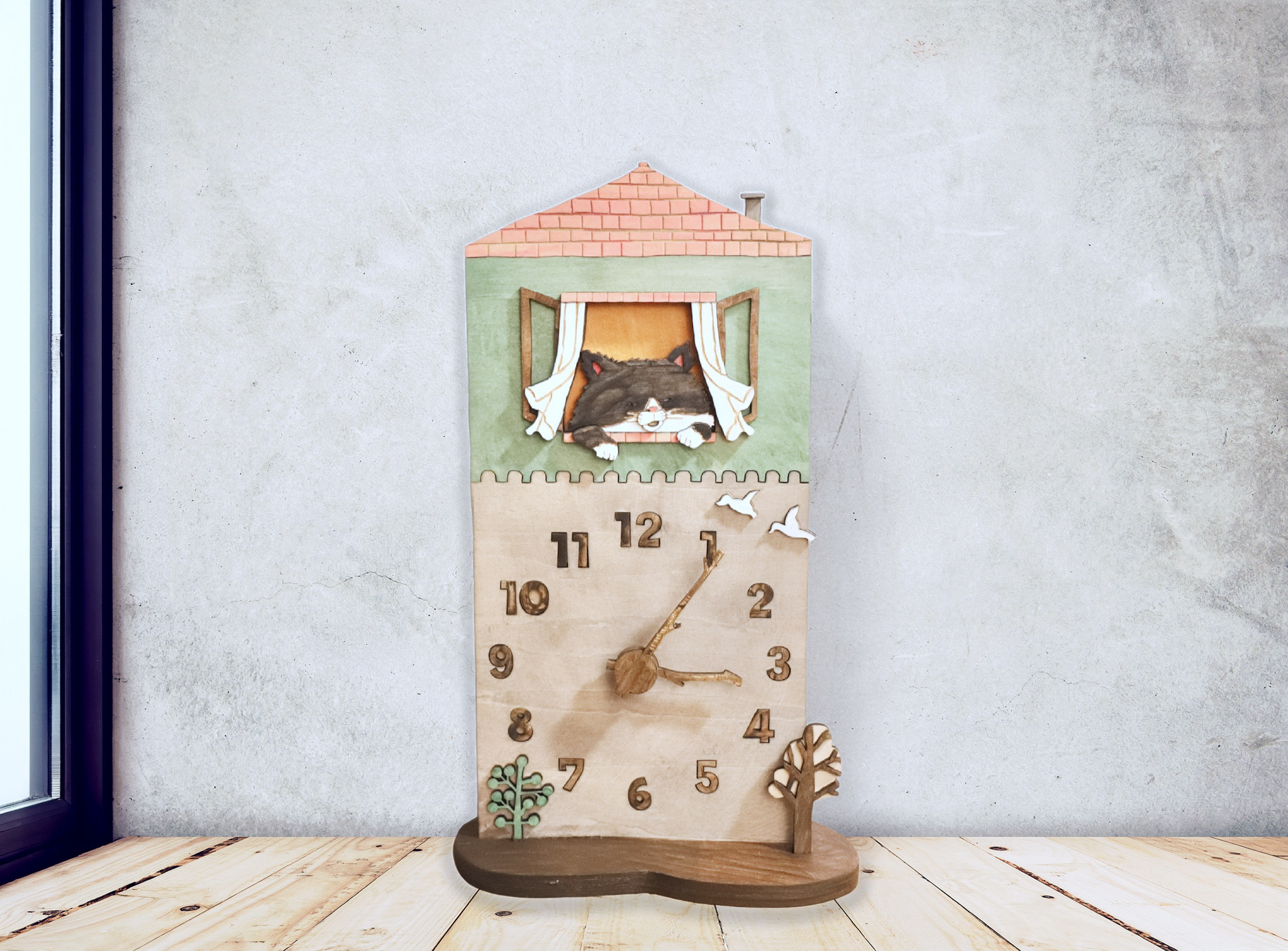「ハチワレは本日も、窓辺で業務停止中。」時計 木製 掛け時計