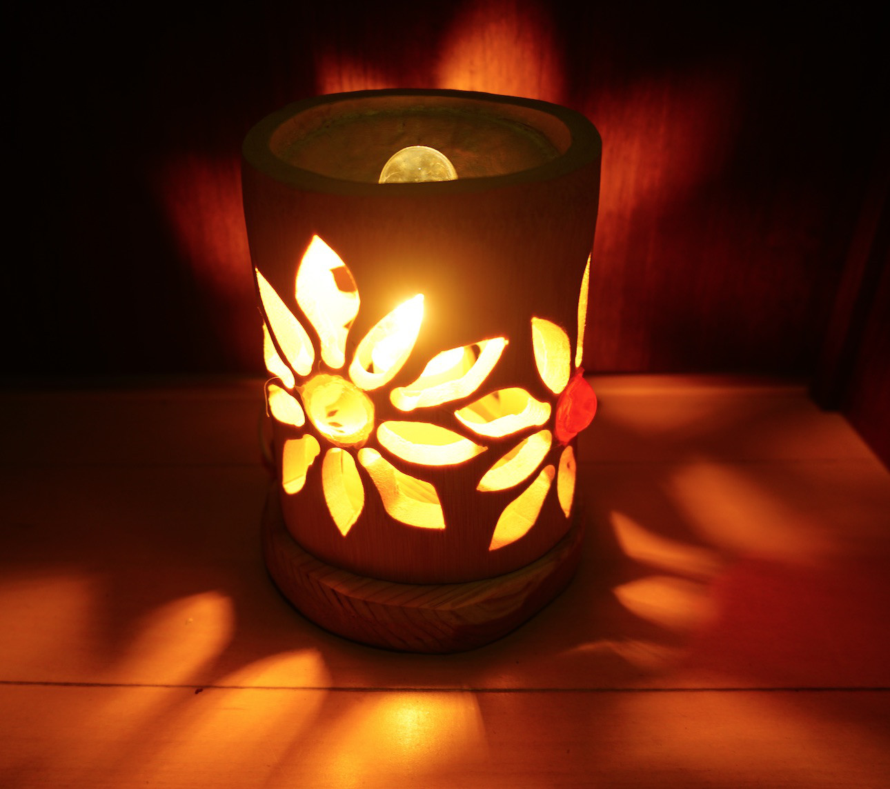 ビー玉◆竹灯り・竹あかり・竹灯籠　全面彫　 ～～ 癒しの灯り ★花★～～