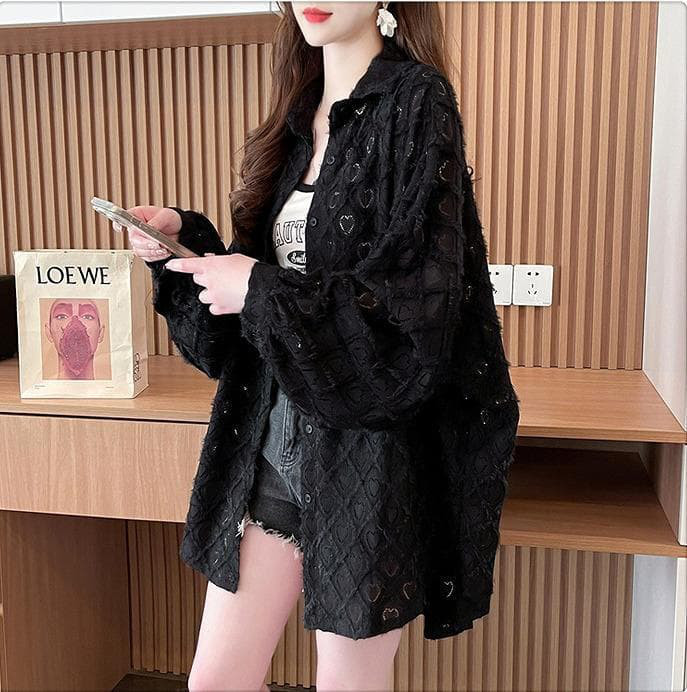 トップス　シアー　ハート柄　大きいサイズ レディース 春夏 秋 新品 長袖