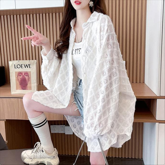 トップス　シアー　ハート柄　大きいサイズ レディース 春夏 秋 新品 長袖