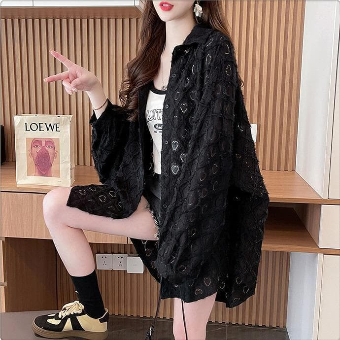 トップス　シアー　ハート柄　大きいサイズ レディース 春夏 秋 新品 長袖