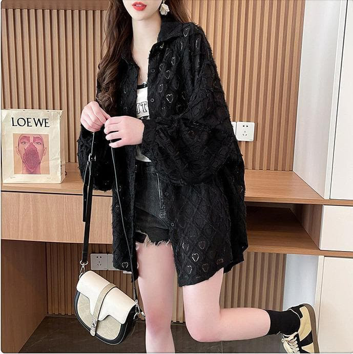 トップス　シアー　ハート柄　大きいサイズ レディース 春夏 秋 新品 長袖