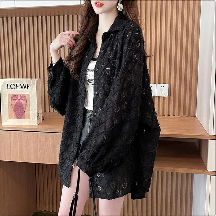 トップス　シアー　ハート柄　大きいサイズ レディース 春夏 秋 新品 長袖