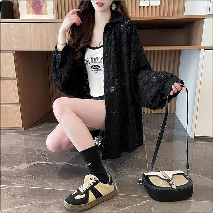 トップス　シアー　ハート柄　大きいサイズ レディース 春夏 秋 新品 長袖