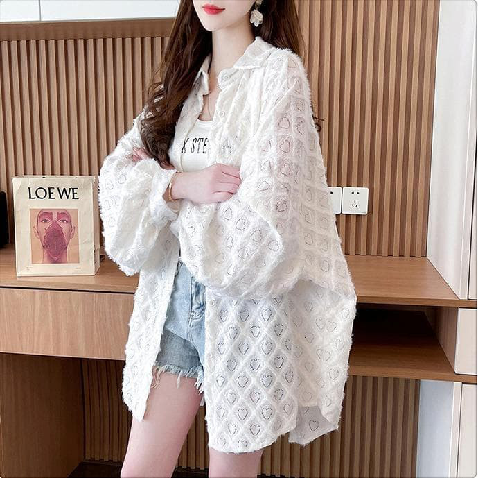 トップス　シアー　ハート柄　大きいサイズ レディース 春夏 秋 新品 長袖