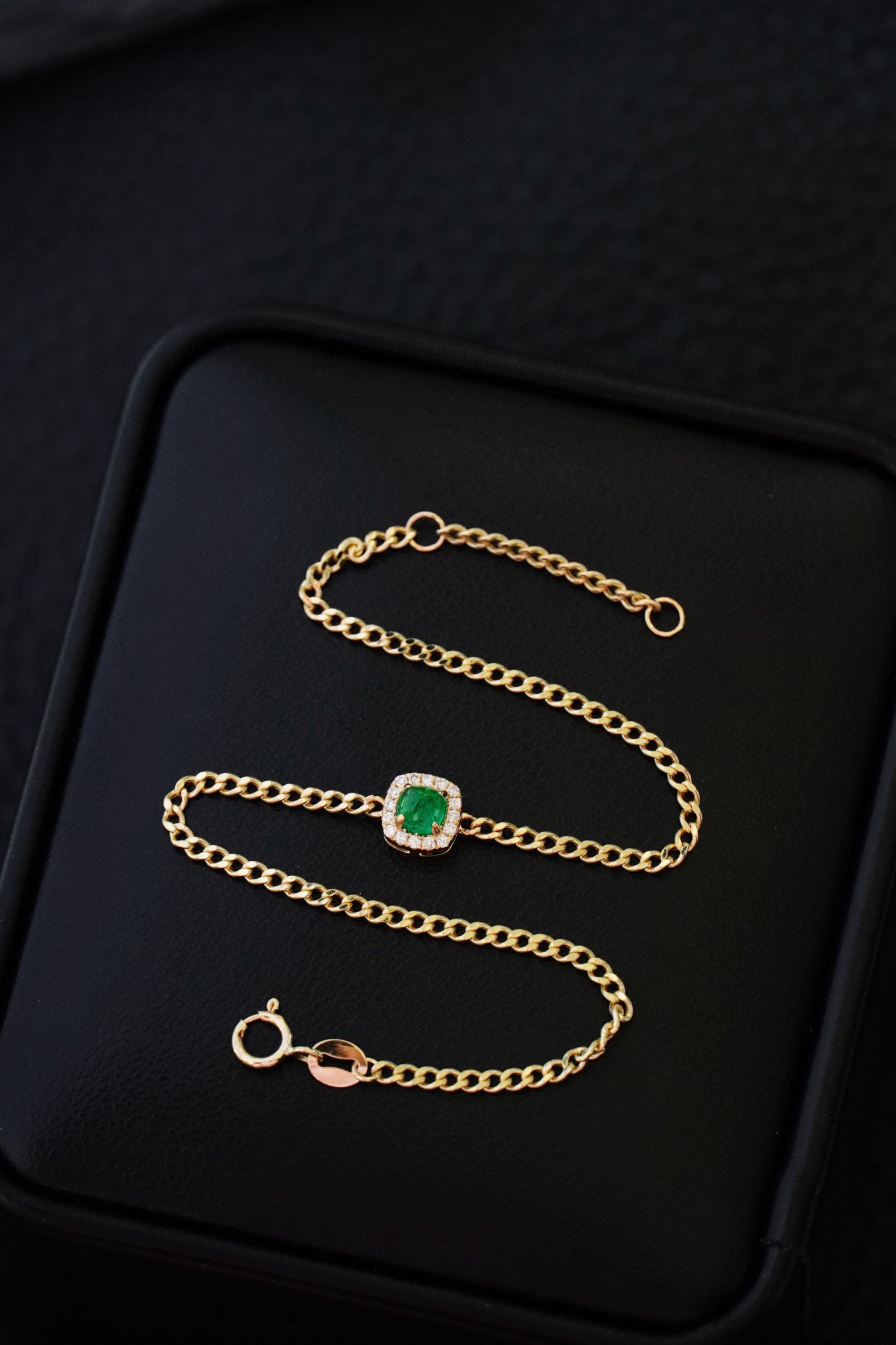 天然ダイヤモンド付きエメラルドブレスレット1412