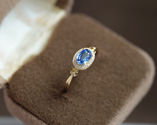 天然ダイヤモンド付きサファイアリングk18 9412 指輪・リング パール