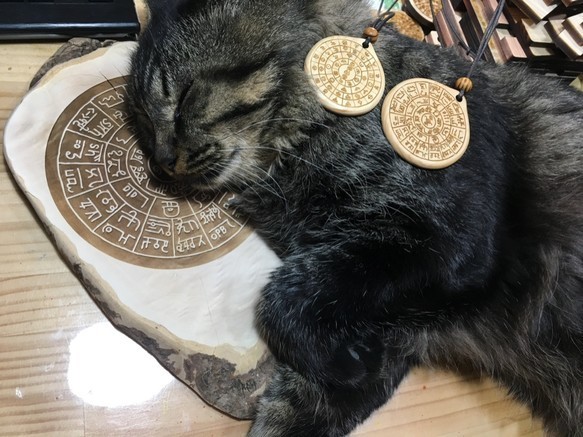 龍体文字＆フラワーオブライフ　(両面刻印)　パワーネックレス　（伊勢神宮ひのき製）